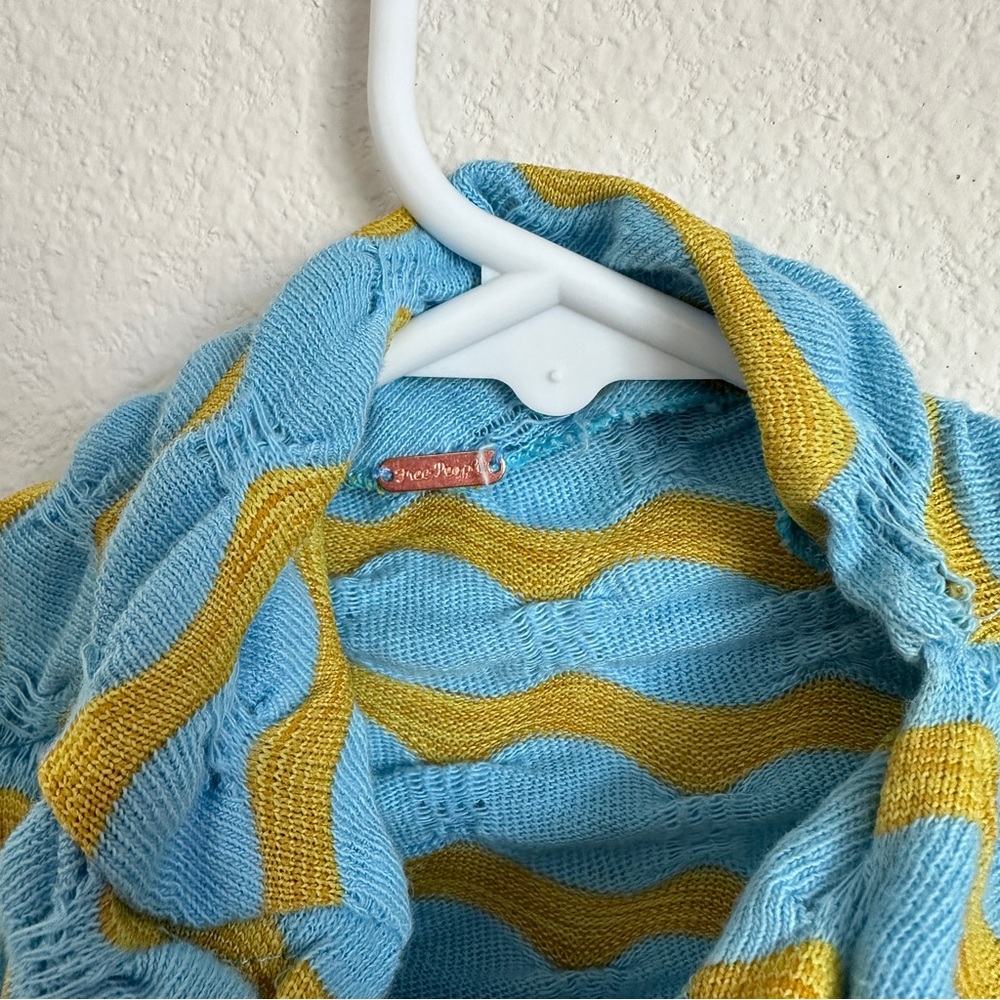Free People Textured Sleeveless Top in Blue and Yellow - Picture 3 of 5